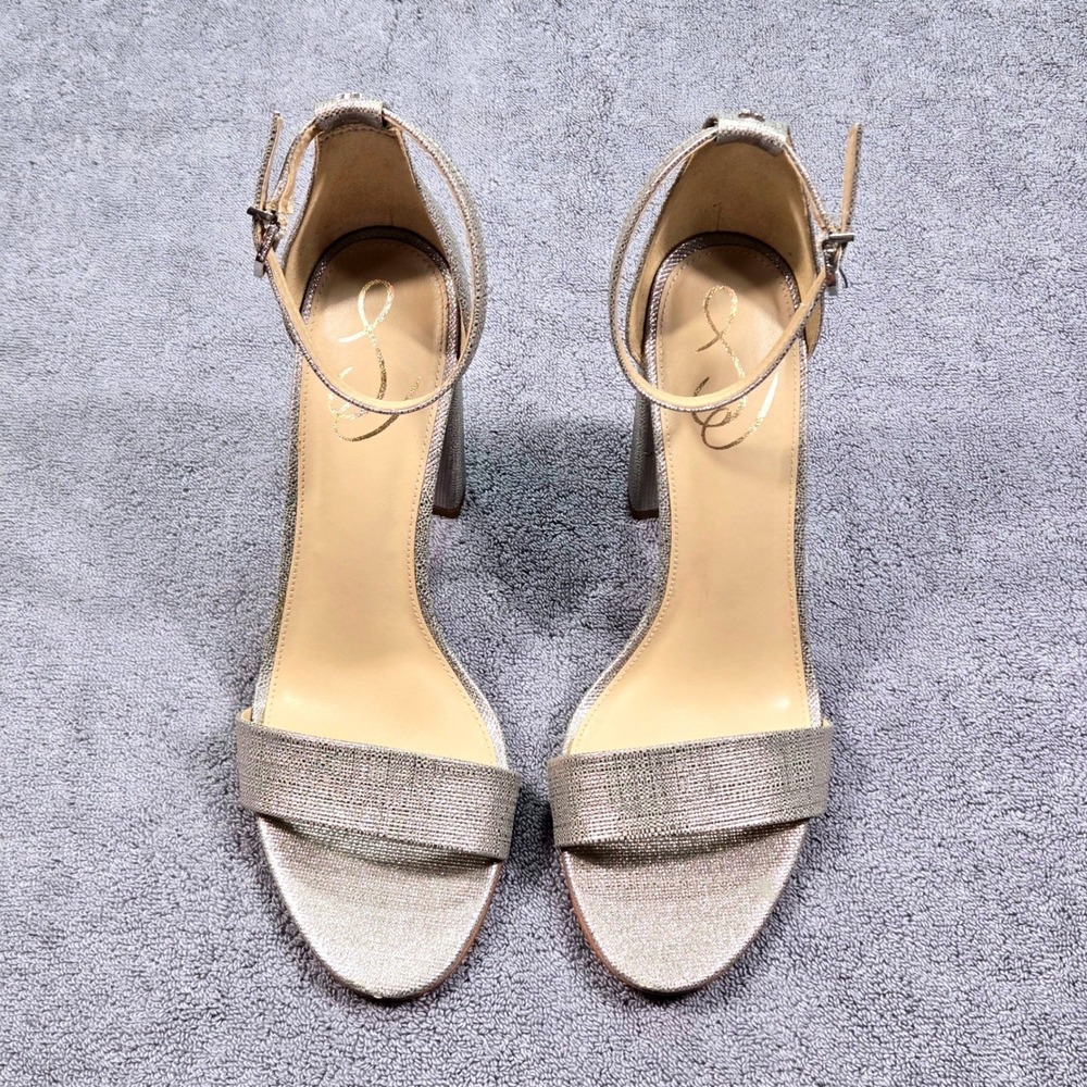 Sam Edelman Yaro Block Heel Sandals Womens 9M Champagne Silver Metallic - Picture 3 of 16